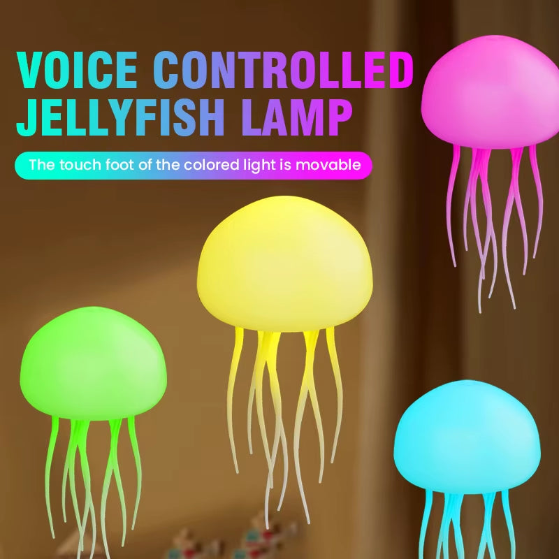 Smart Voice-Controlled Jellyfish Lamp Hanging Rope Suspension Atmosphere Night Light Colorful Tentacles Dreamy Creative Lamp